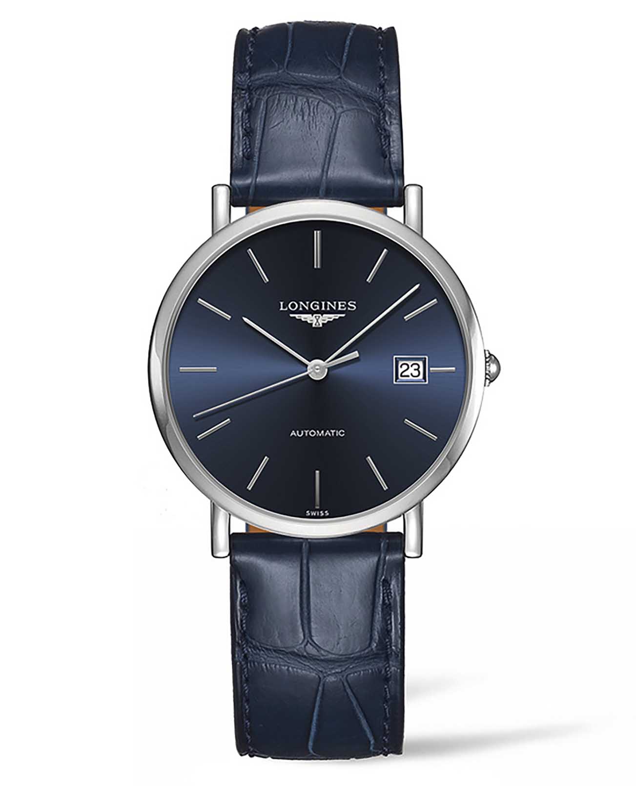 Longines Longines Elegant Collection L4.810.4.92.2  L48104922 механические мужские часы синий циферблат, браслет кожаный — вид спереди